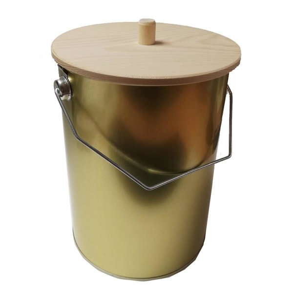Bucket gold coated with wooden lid 2 liters