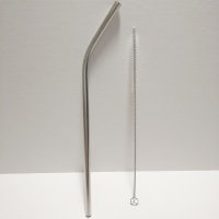 Curved stainless steel drinking straws with cleaning brush