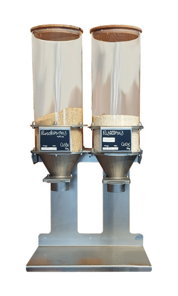 2 x distributeurs de nourriture Ø20 cm x 48 cm avec supports muraux comprenant un bac collecteur
